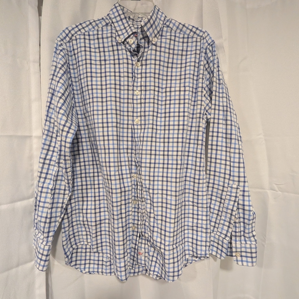 Vineyard Vines Blue and White Plaid Shirt